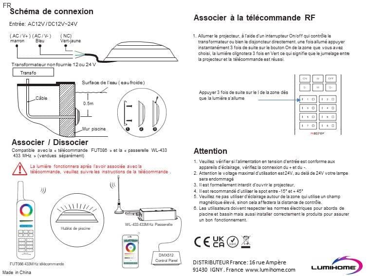 Hublot piscine RGB+CCT - 12~24V AC/DC - 15W Gamme LORA -1100 lumens - IP68 - Mobalu Boutique