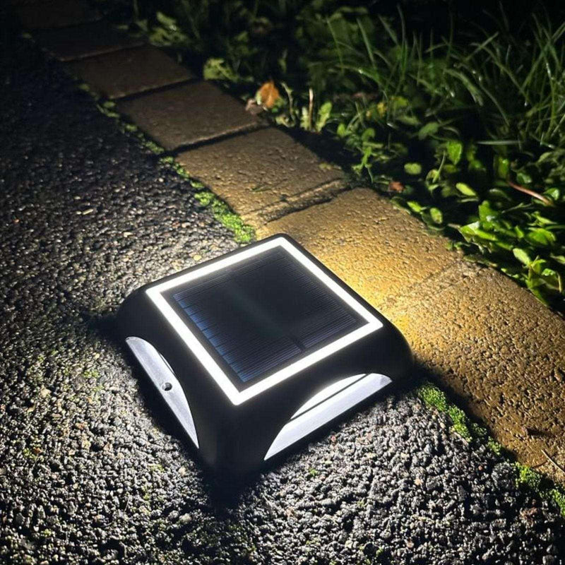 Pavé solaire LED carré noir - 3 modes de 50 à 200 lumens - IP65 - sol ou mural - Lumihome-France.com