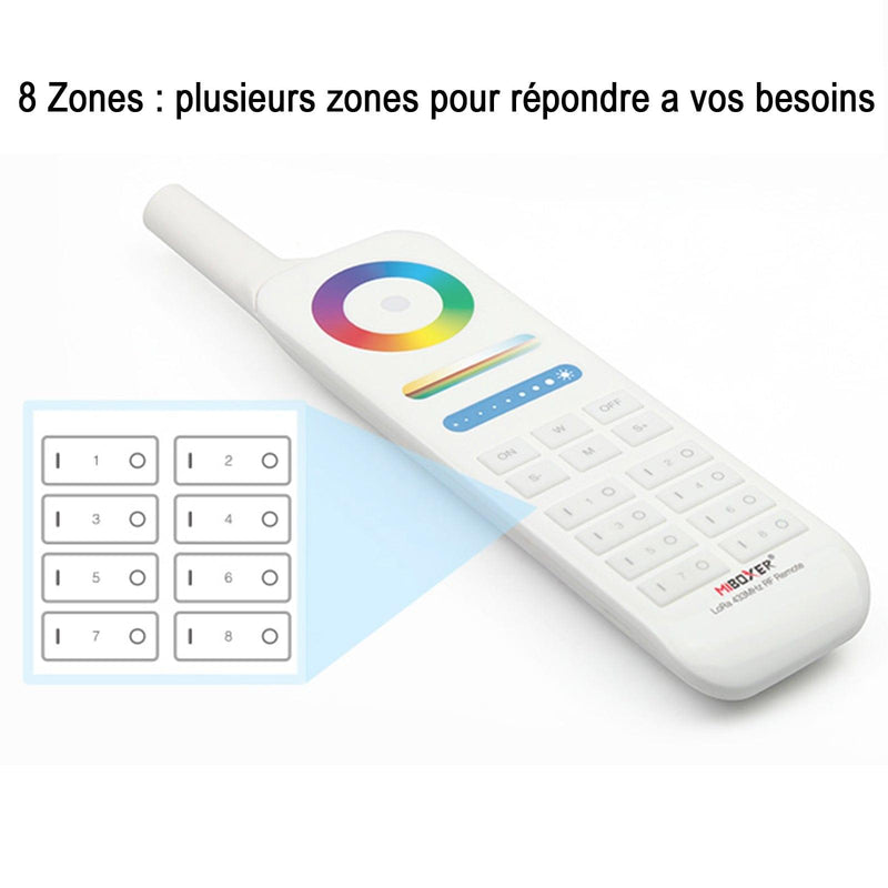 Télécommande RGBWW Gamme Lora 8 zones - Portée 50m - Mobalu Boutique